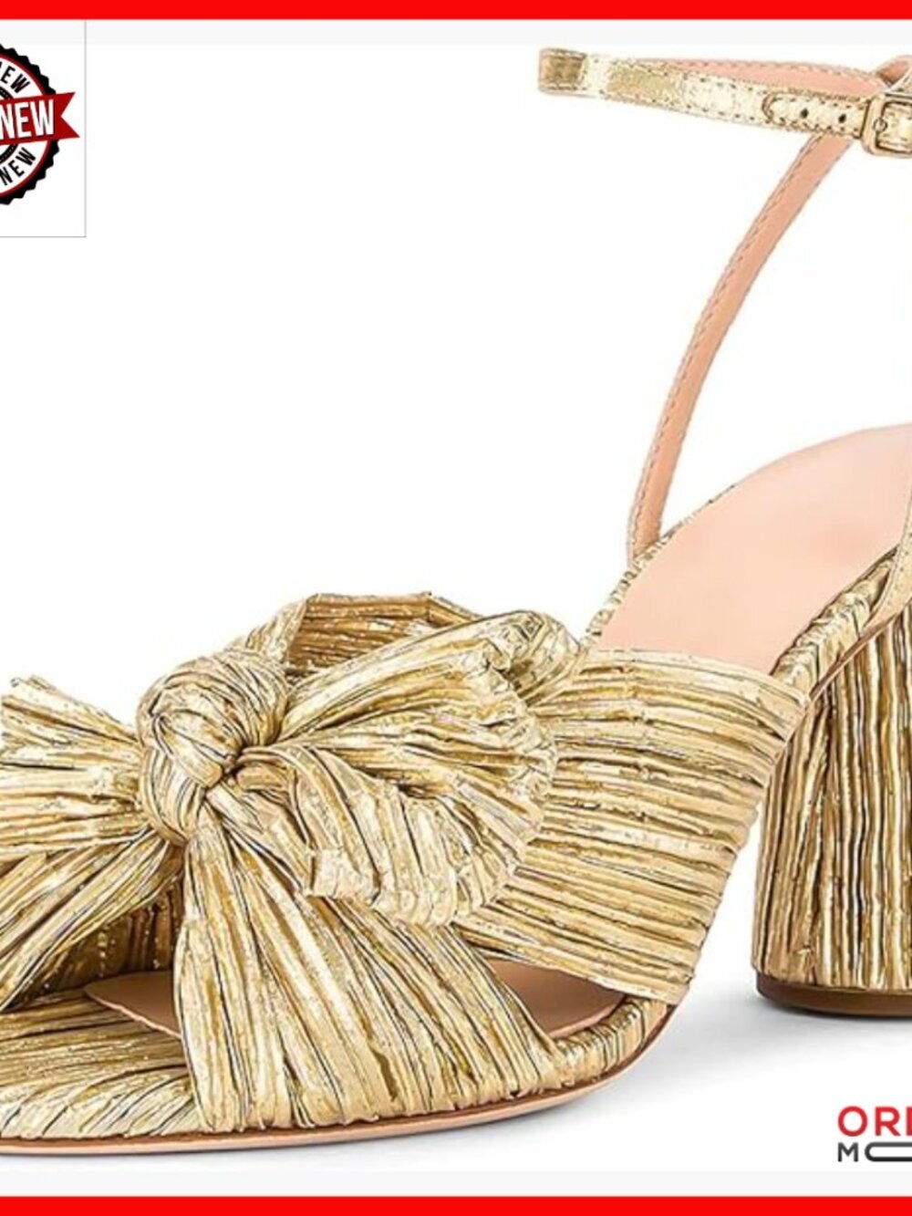 Gold Bow Heeled Sandals Open Toe Ankle Strap Wedding Shoes Chunky Block Heel